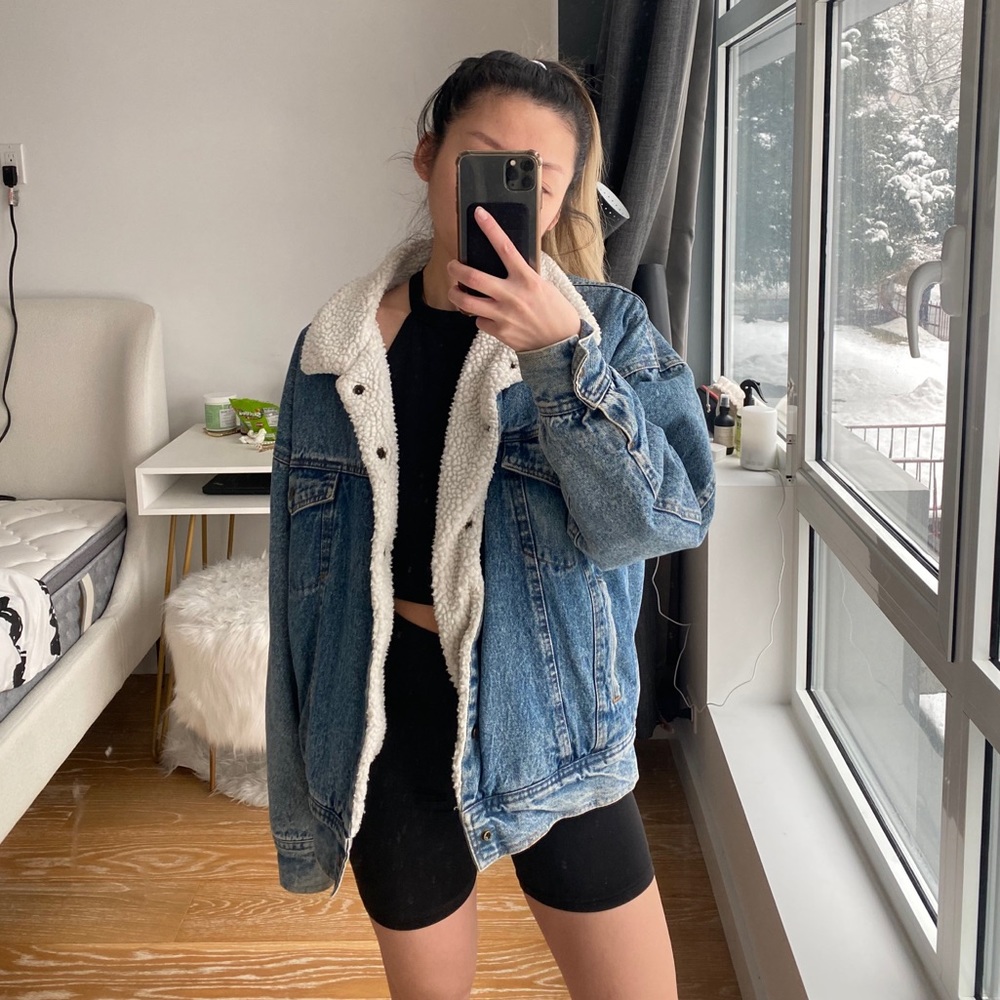 oversized sherpa-lined jean jacket